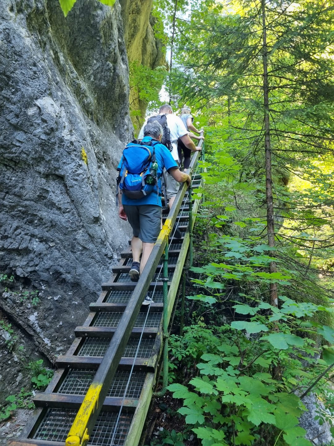 Familie wandert über Holzsteige durch die Tscheppaschlucht